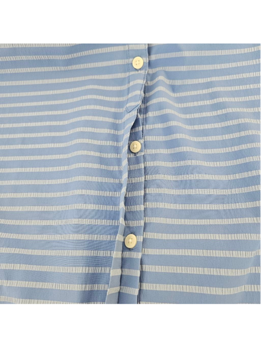 L.L.Bean Blue Striped Roll Tab Sleeve Button Down Shirt Sz L Outdoor Hiking - Picture 8 of 12